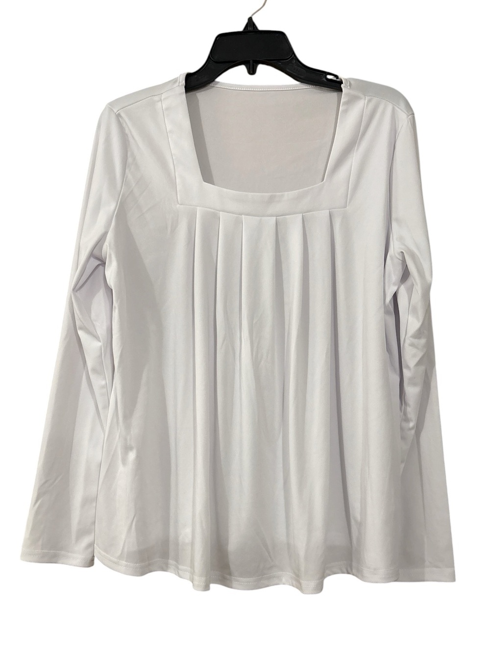Women's White Long-Sleeve Pleated Square Neck Top